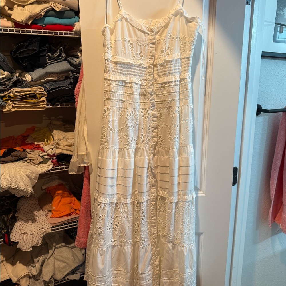 Line & Dot Cream Gold Spaghetti Strap Maxi Dress